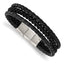 Stainless Steel Brushed and Polished Black IP-plated Multi Strand Black Leather Bracelet with . Extension