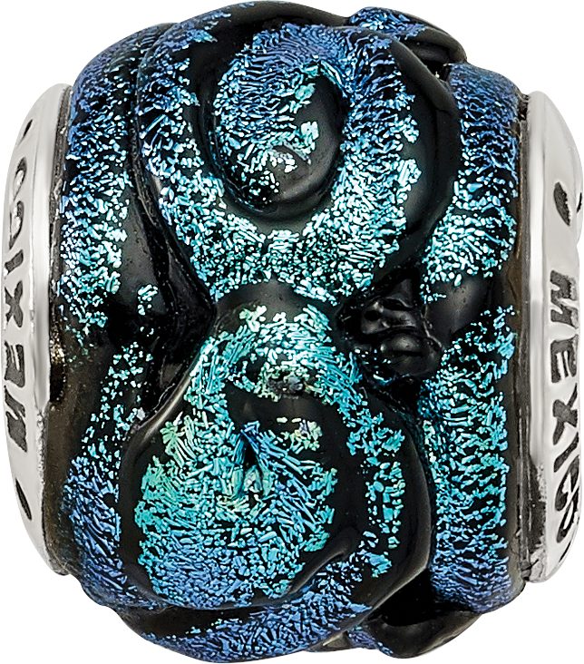 Blue Dichroic Glass Bead Charm in Sterling Silver