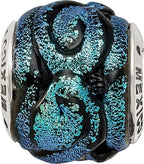 Blue Dichroic Glass Bead Charm in Sterling Silver