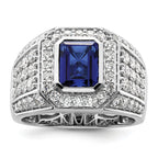10k White Gold 1 7/8 carat Lab Grown Diamond VS/SI+ G+ and Lab Created Blue Sapphire Men's Ring