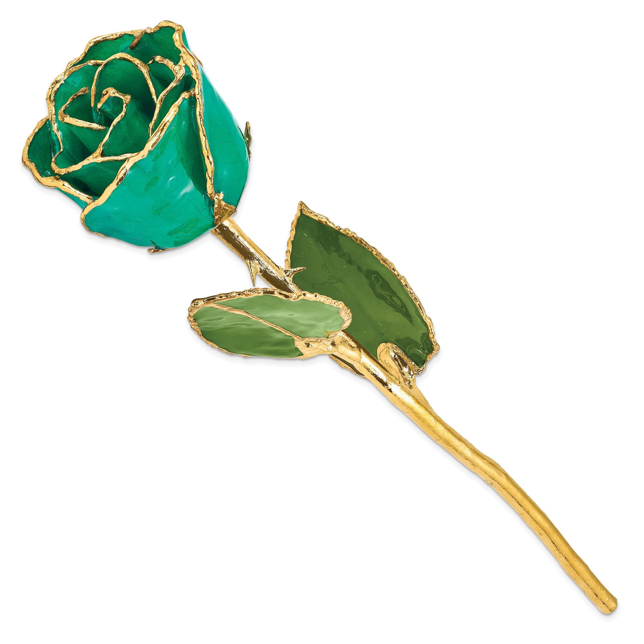 Lacquer Dipped Gold Trimmed Turquoise Green Real Rose Secondary image