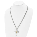 Chisel Stainless Steel Brushed and Polished Yellow IP-plated Crucifix Pendant on a 24 inch Curb Chain Necklace