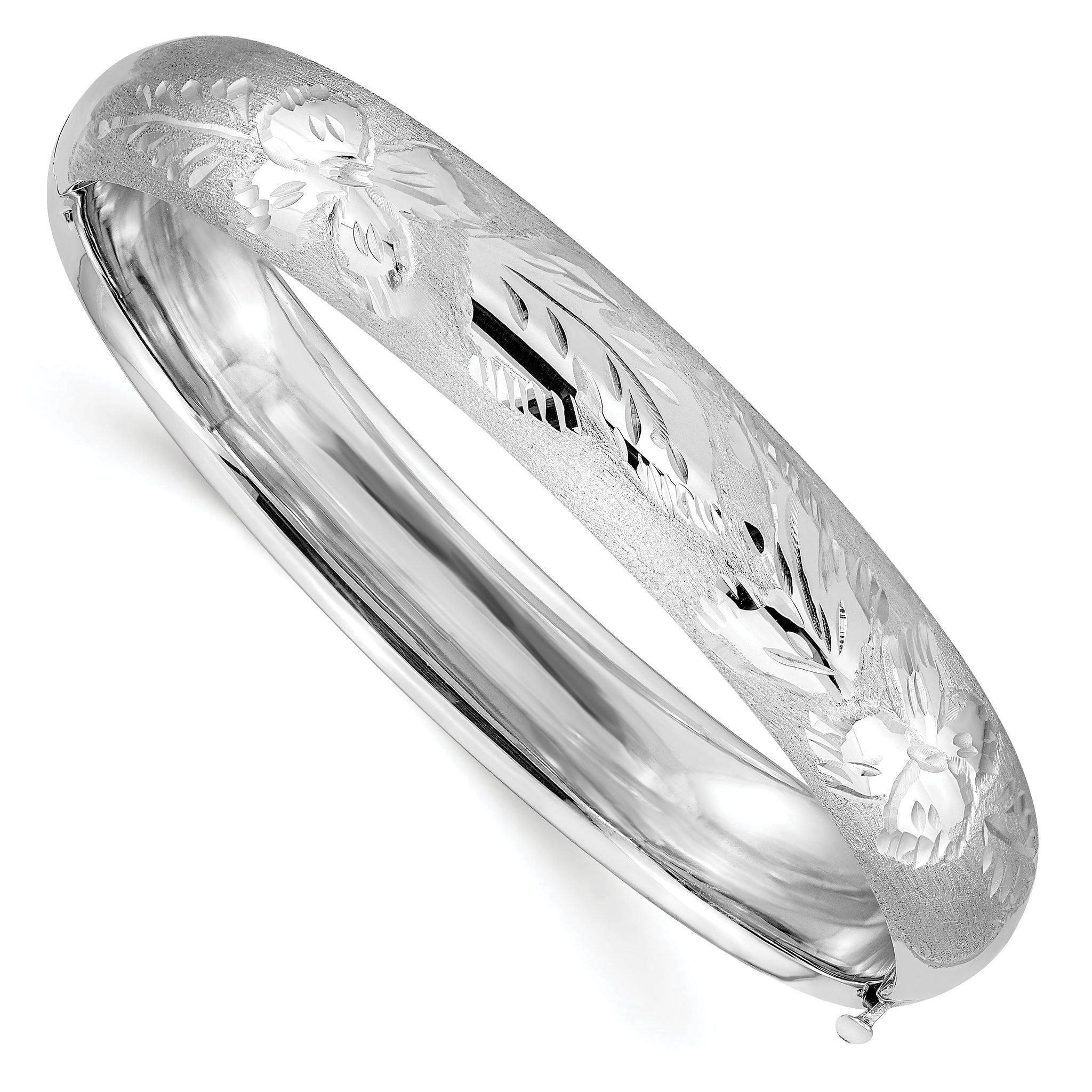 14k 7/16 White Gold Florentine Engraved Hinged Bangle Main image
