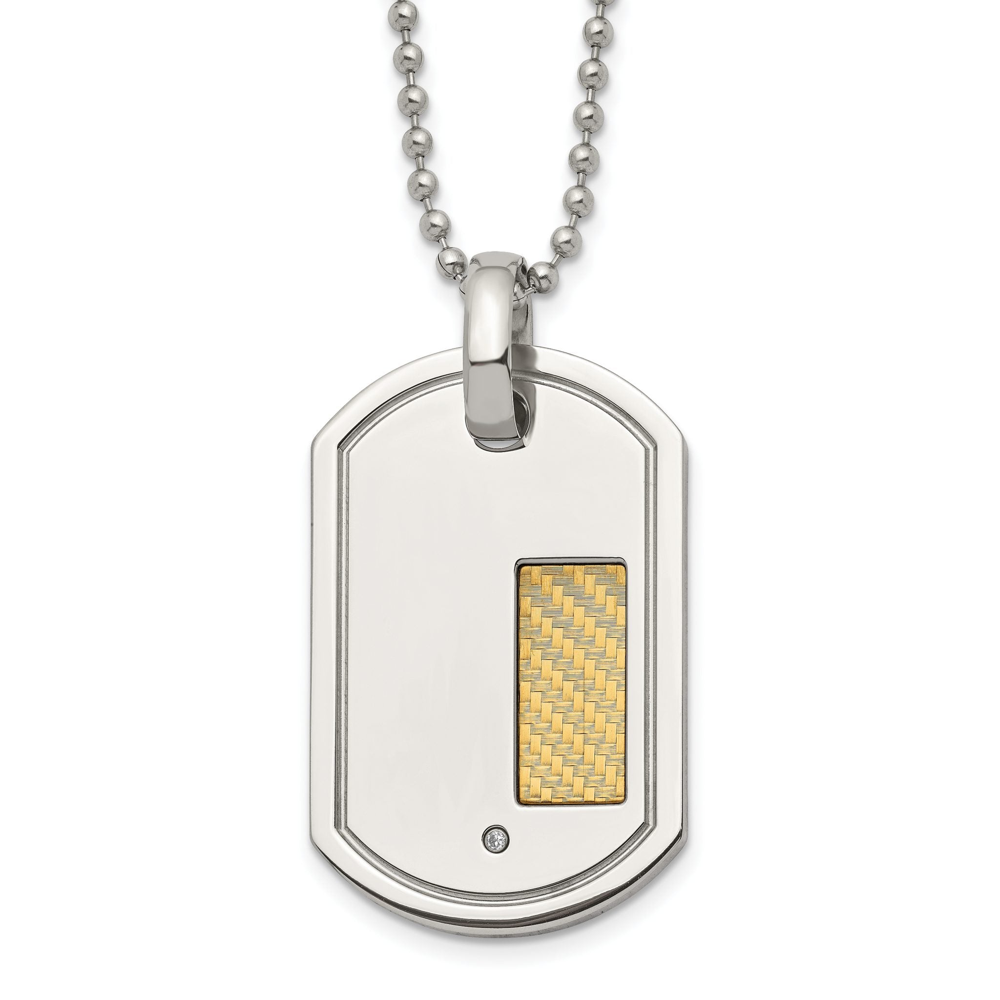 Chisel Stainless Steel Polished with 18k Gold Accent .01 carat Diamond Dog Tag on a 24 inch Ball Chain Necklace Main image