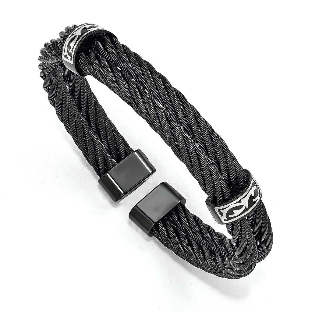 Edward Mirell Black Ti & Sterling Silver Thorn Double Cable Cuff Bracelet