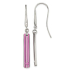 Titanium Drop Earrings with Pink Anodized Grooves and Sapphire Gemstone