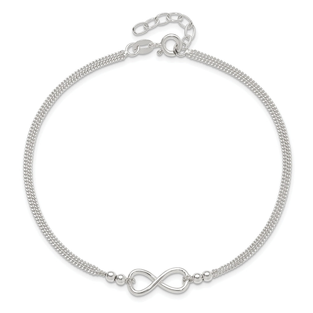 Sterling Silver 2-Strand Infinity 9 inch Plus 1 inch Extender - Total 10 inch Anklet