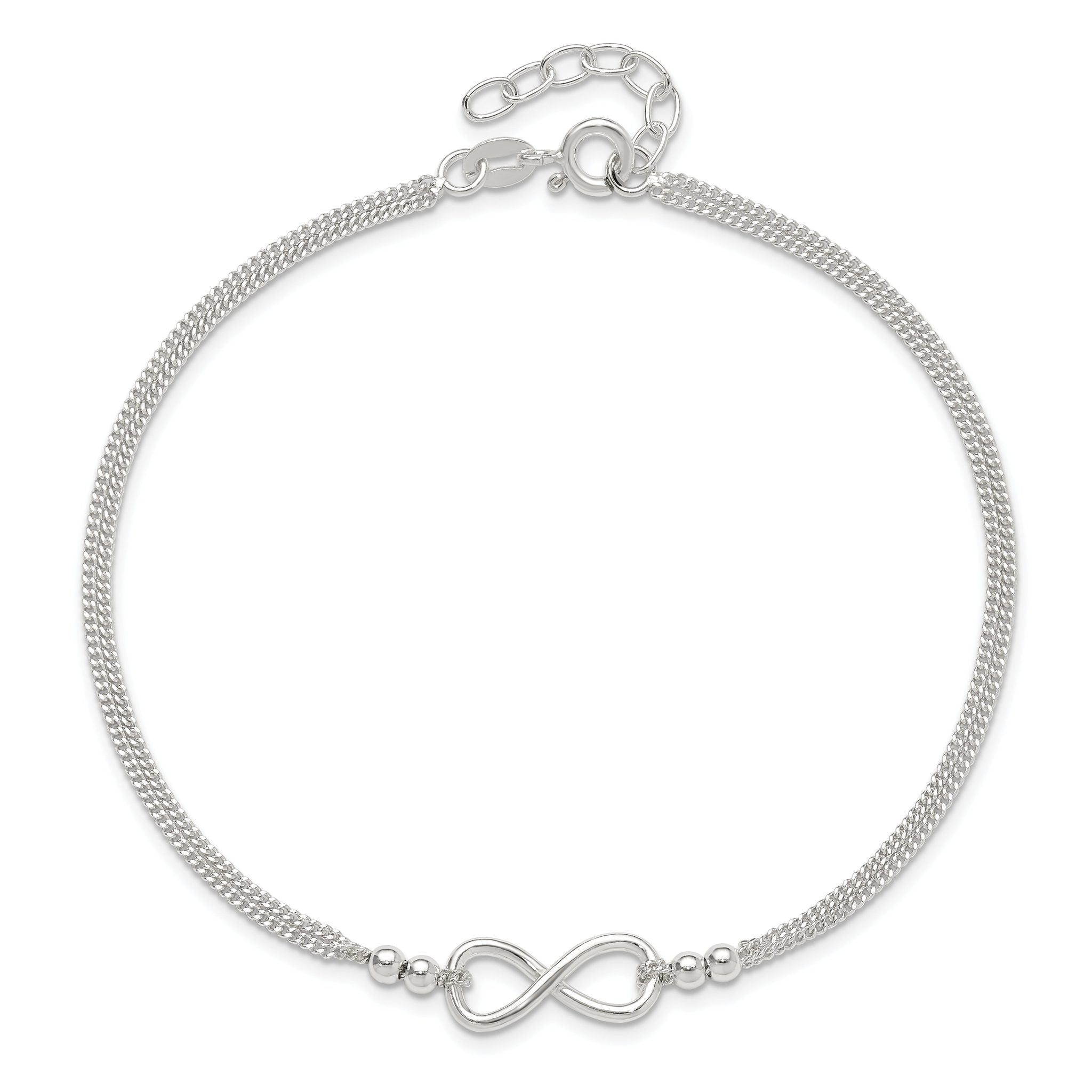 Sterling Silver 2-Strand Infinity 9 inch Plus 1 inch Extender - Total 10 inch Anklet