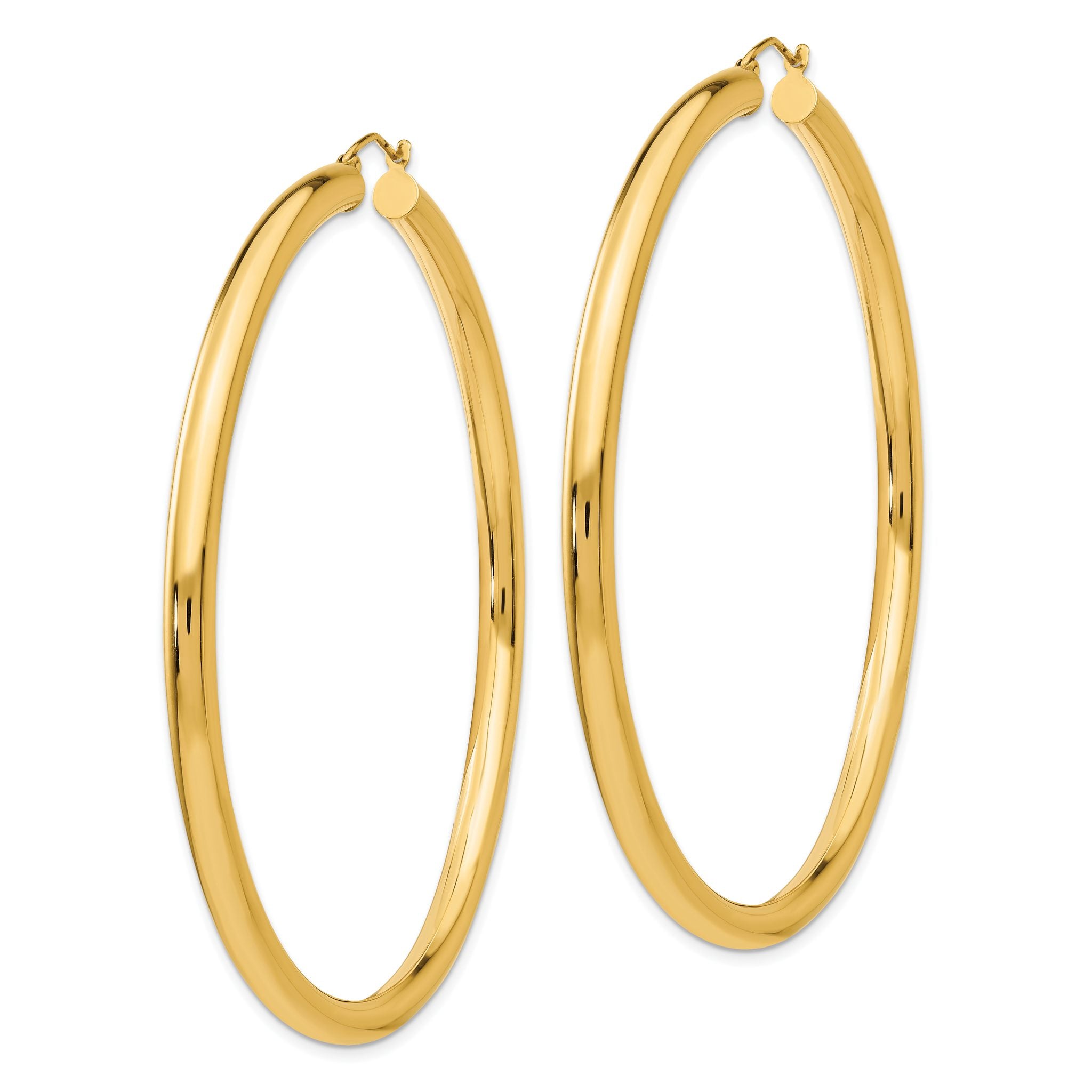 14k Polished 4x70mm Round Tube Hoop Earrings Secondary image