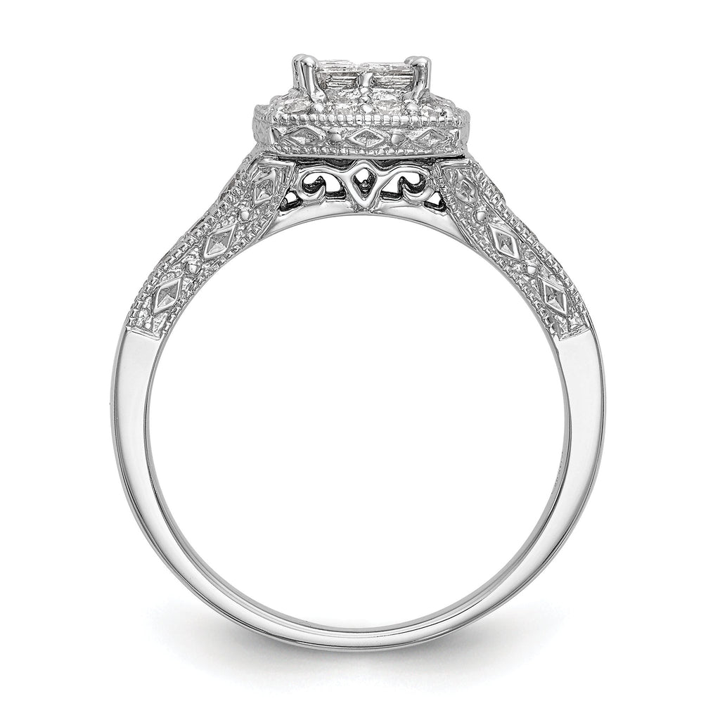 14K White Gold Square Halo Cluster 3/4 carat Princess/Round Diamond Complete Engagement Ring