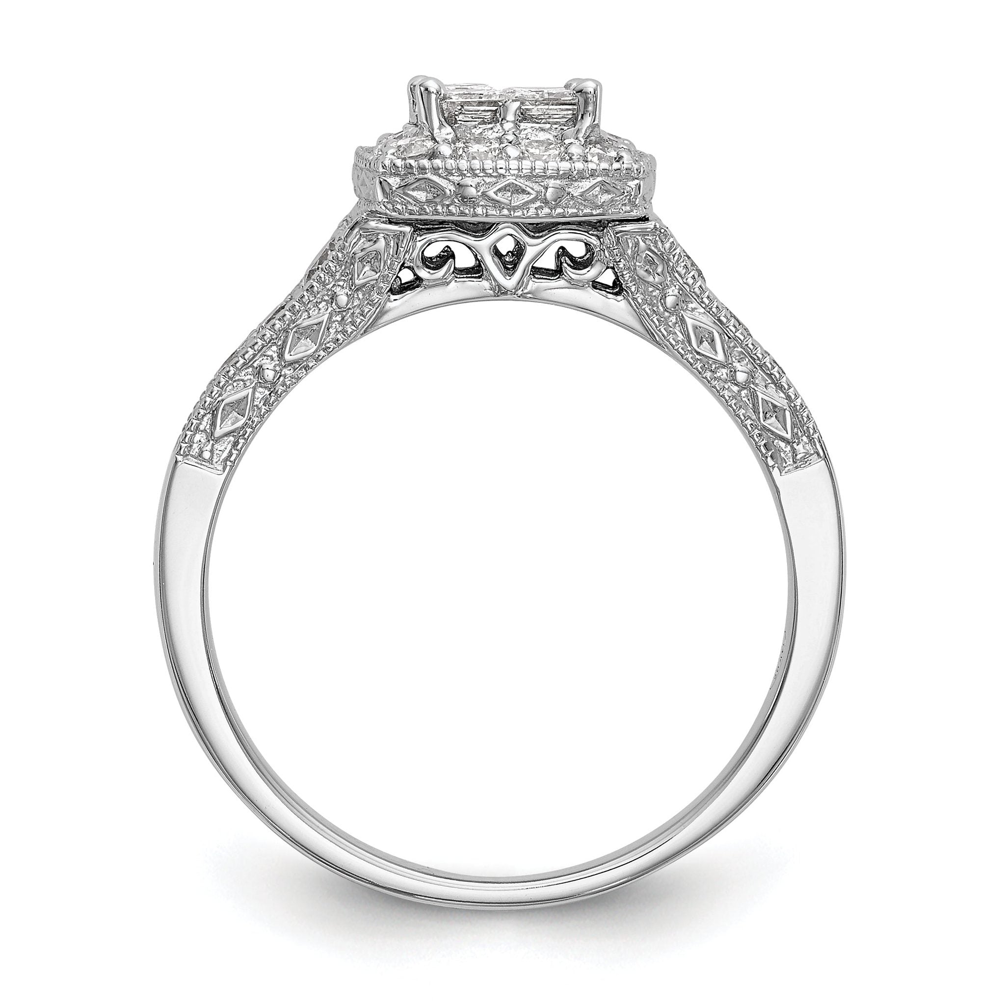 14K White Gold Square Halo Cluster 3/4 carat Princess/Round Diamond Complete Engagement Ring