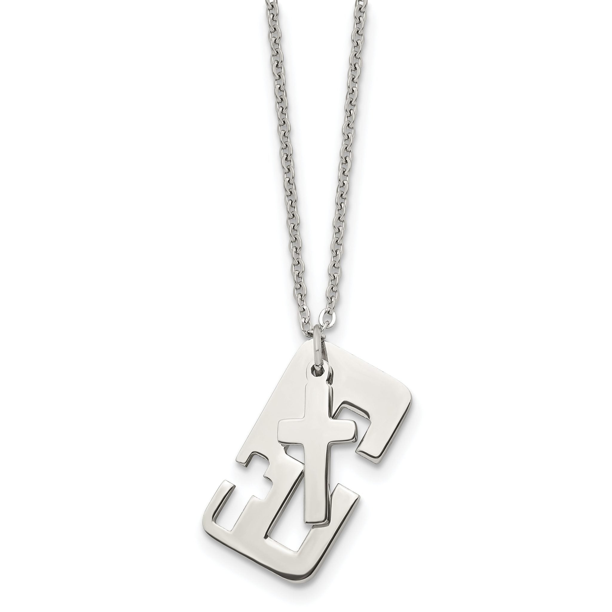 Stainless Steel Polished 2 Piece Cross 18.25in Necklace Main image