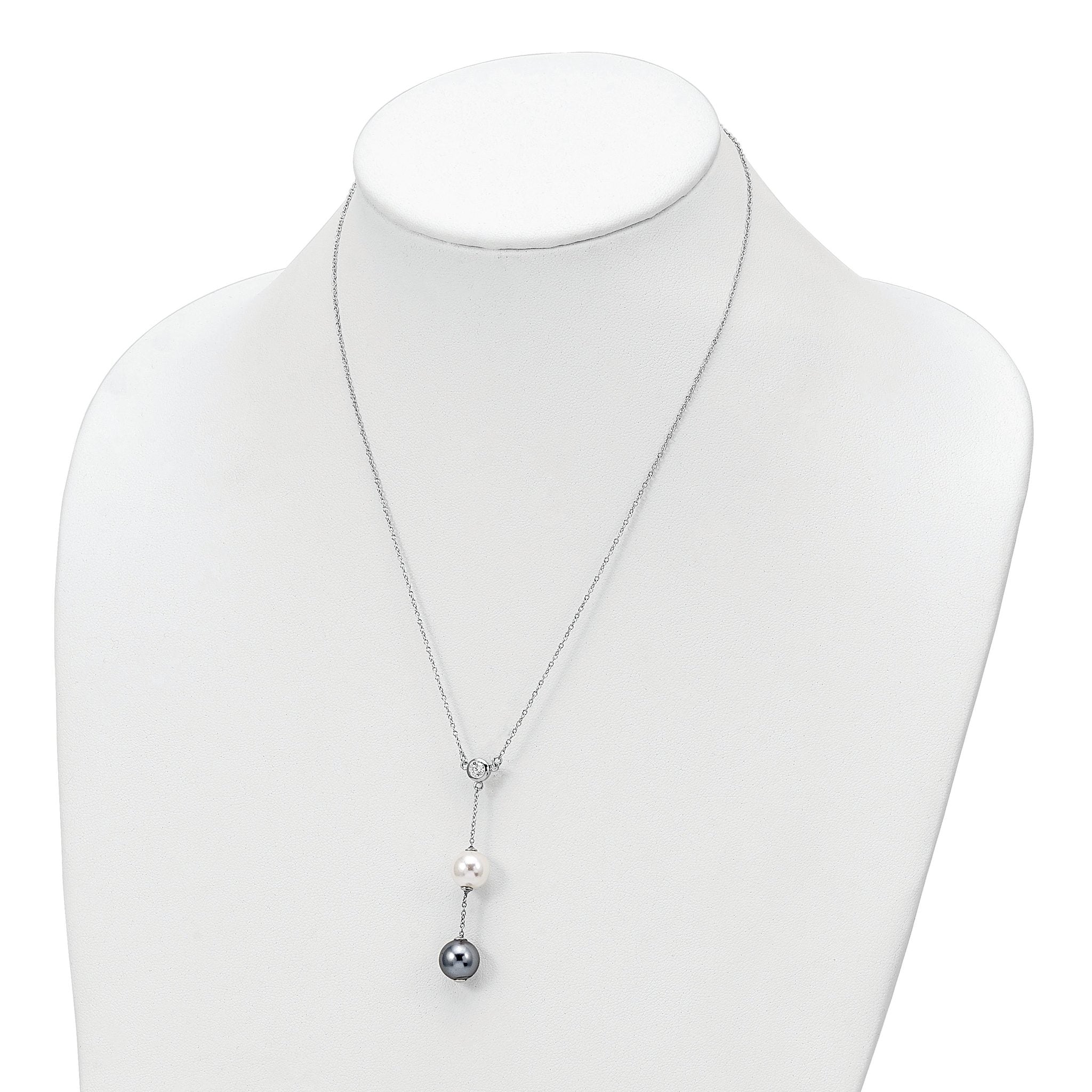Majestik Sterling Silver Rhodium-Plated CZ Shell Pearl Necklace Elegant 18 Women's Jewelry