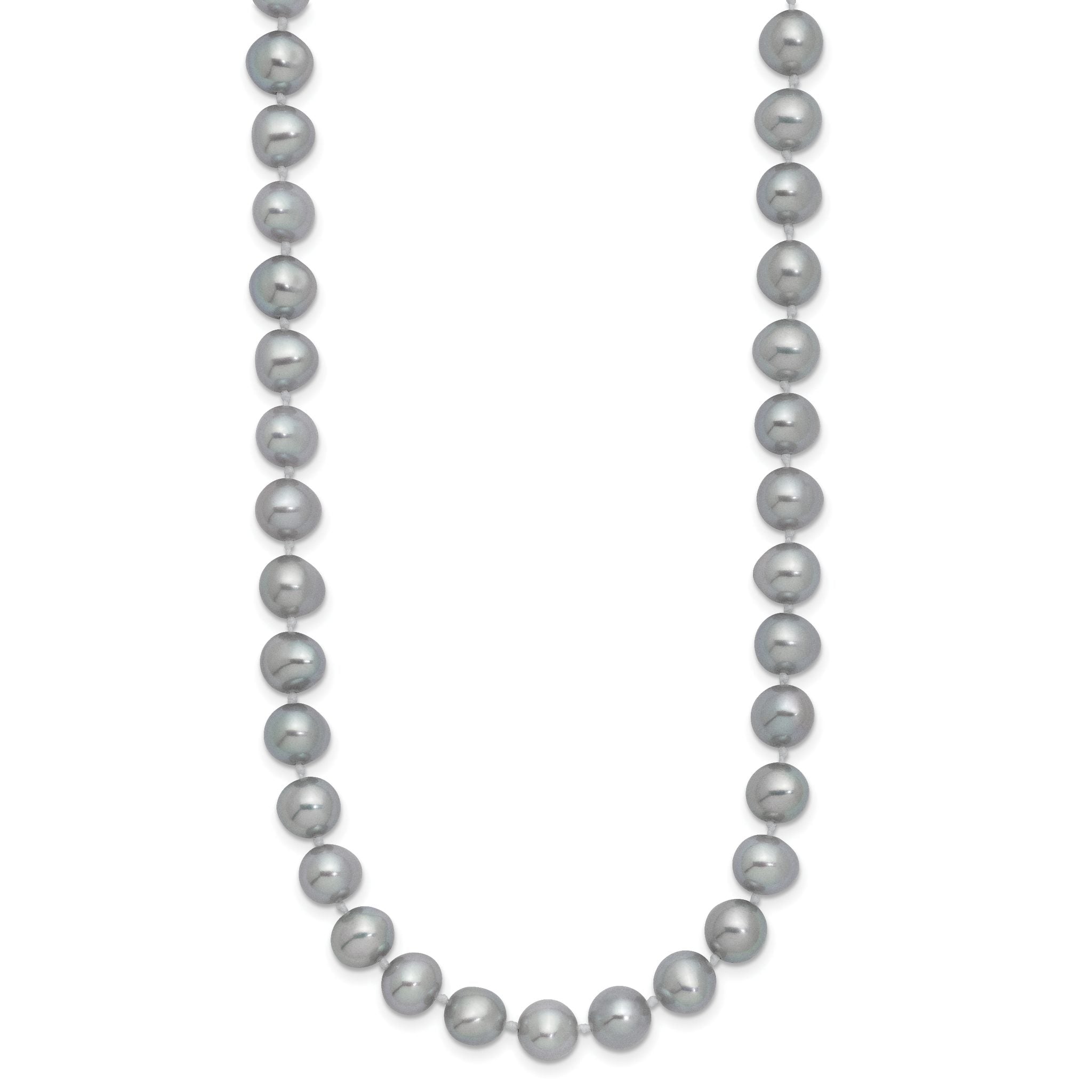 Sterling Silver Rhodium-plated 7-8mm Grey Near-Round Freshwater Cultured Pearl 7.25 inch Bracelet
