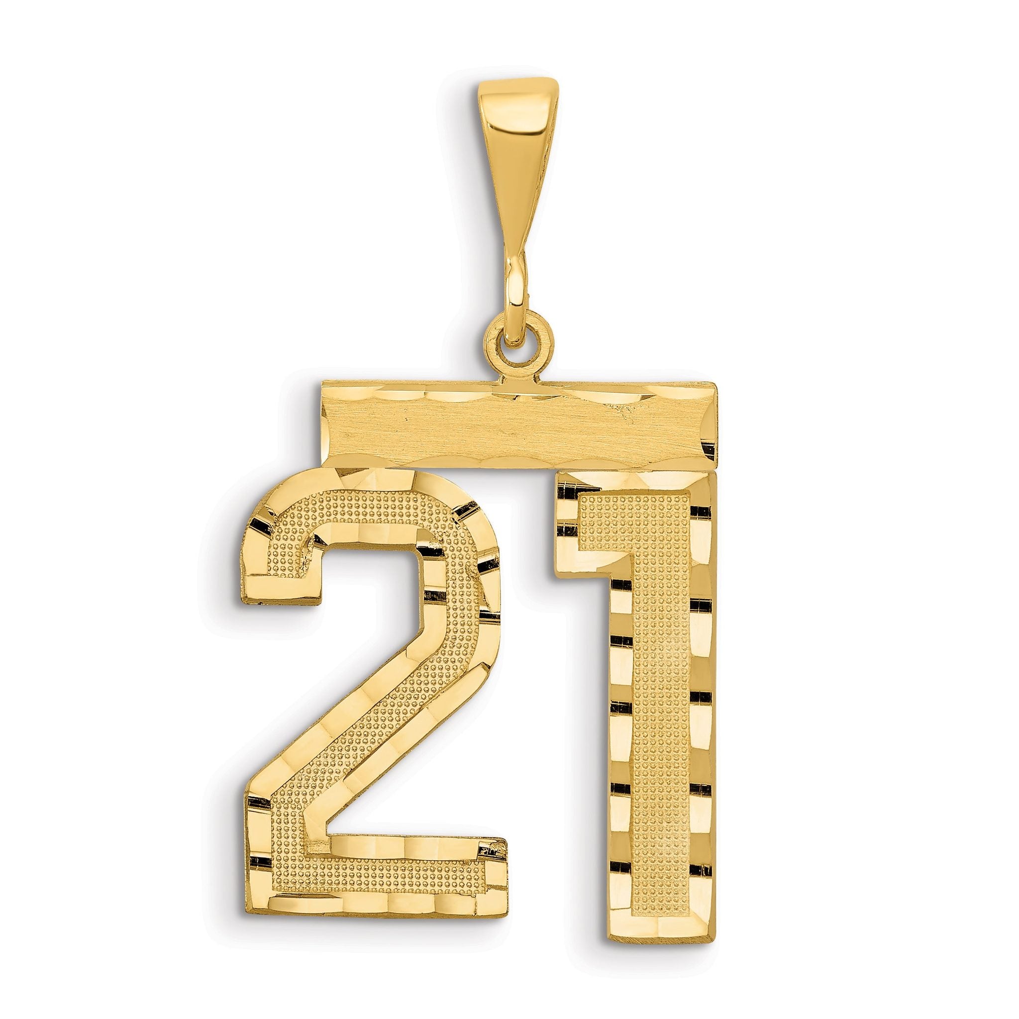14K Gold Diamond-Cut Number 21 Charm with Brushed Finish Large