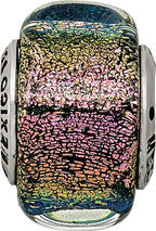 Sterling Silver 925 Purple Dichroic Glass Bead with Antiqued Finish