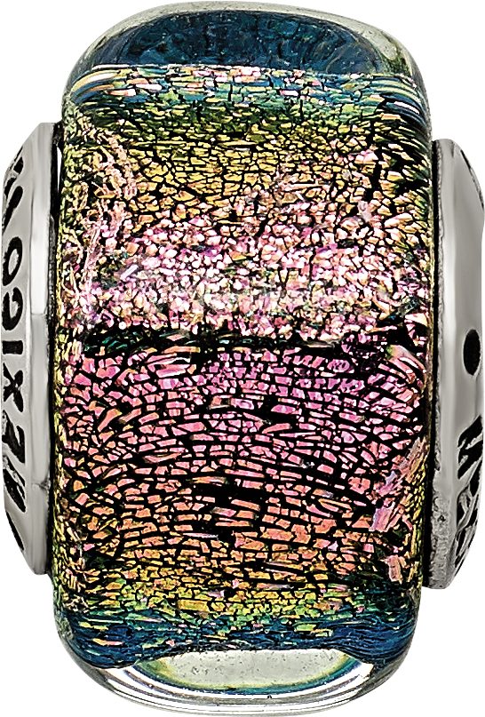 Sterling Silver 925 Purple Dichroic Glass Bead with Antiqued Finish