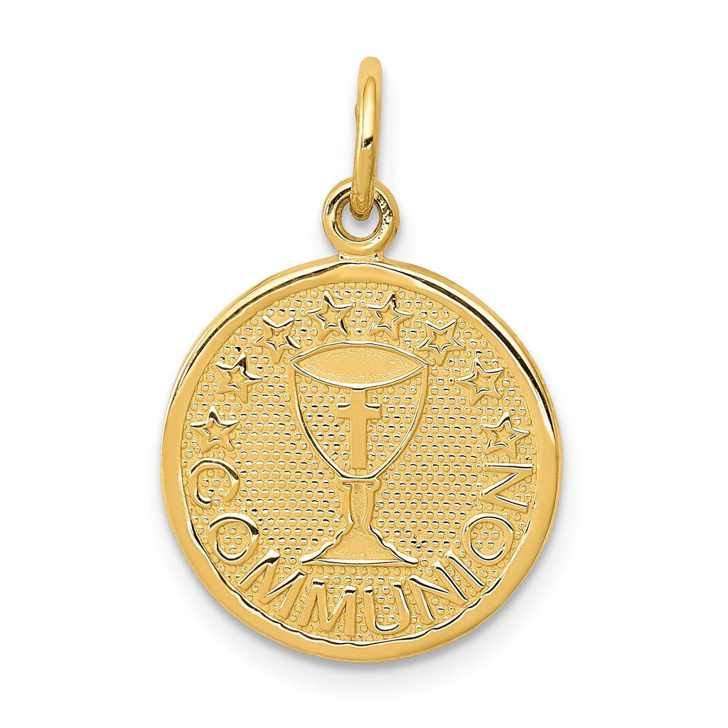 14K Yellow Gold Polished and Satin COMMUNION Round Disc Charm