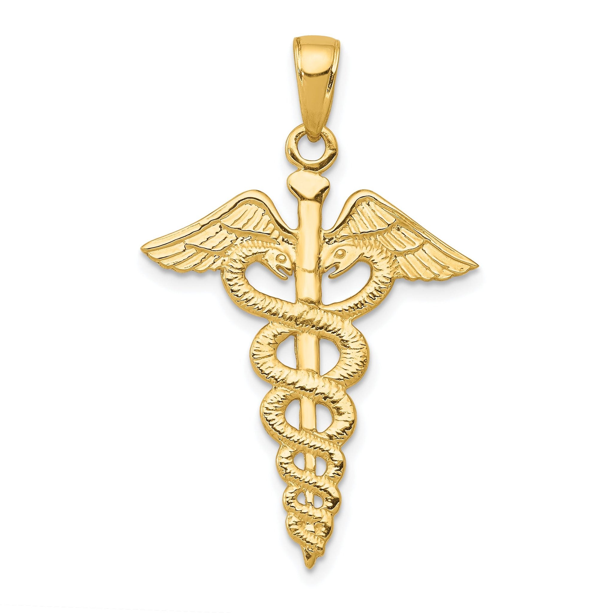 14K Gold Caduceus Pendant with Polished Solid Design Main image