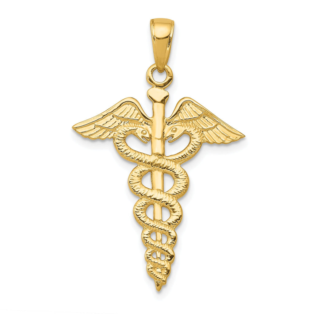 14K Gold Caduceus Pendant with Polished Solid Design