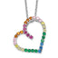 Prizma Sterling Silver Rhodium-plated 18 inch with 1 inch extender Fancy Lobster Clasp Colorful CZ Open Heart Necklace