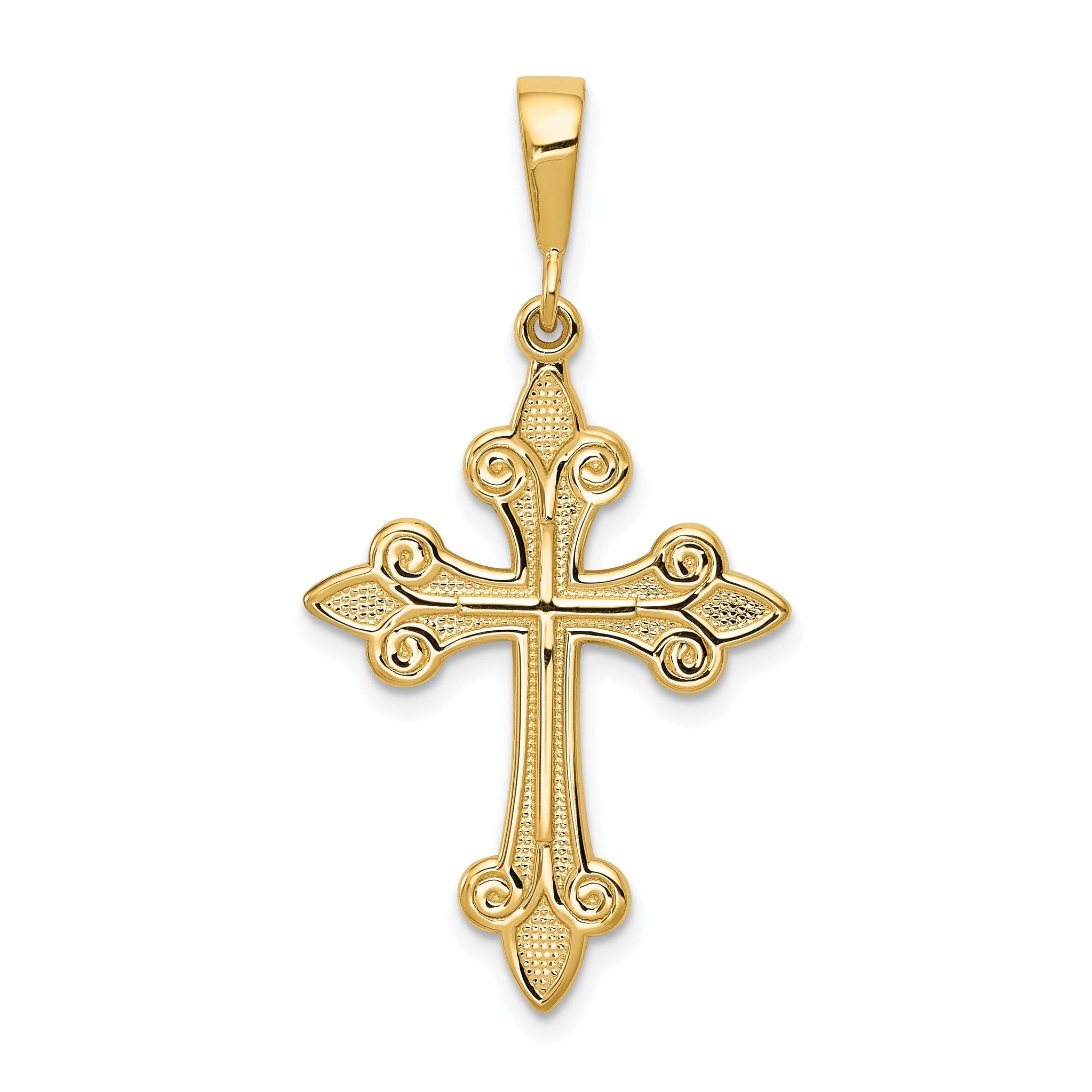 14K Gold Fleur de Lis Cross Pendant Solid, Elegant Themed Design