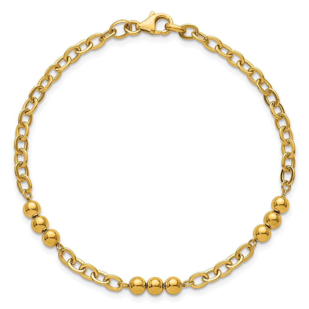 14K Polished 3.5mm Fancy Beaded and Cable Link 7.5 inch Bracelet