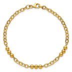 14K Polished 3.5mm Fancy Beaded and Cable Link 7.5 inch Bracelet