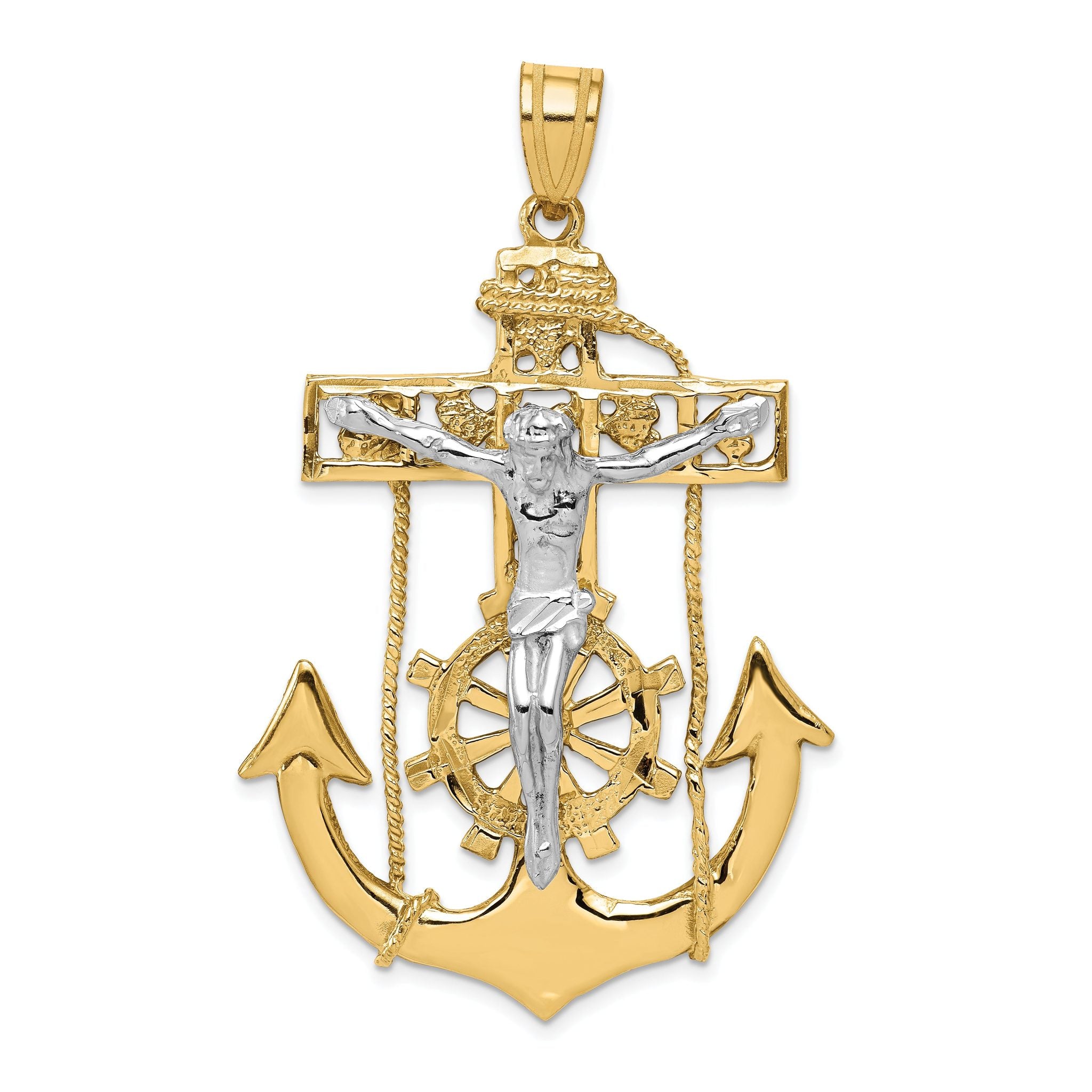 14K Two-Tone Gold Mariner's Crucifix Pendant with Elegant Unisex Design Main image