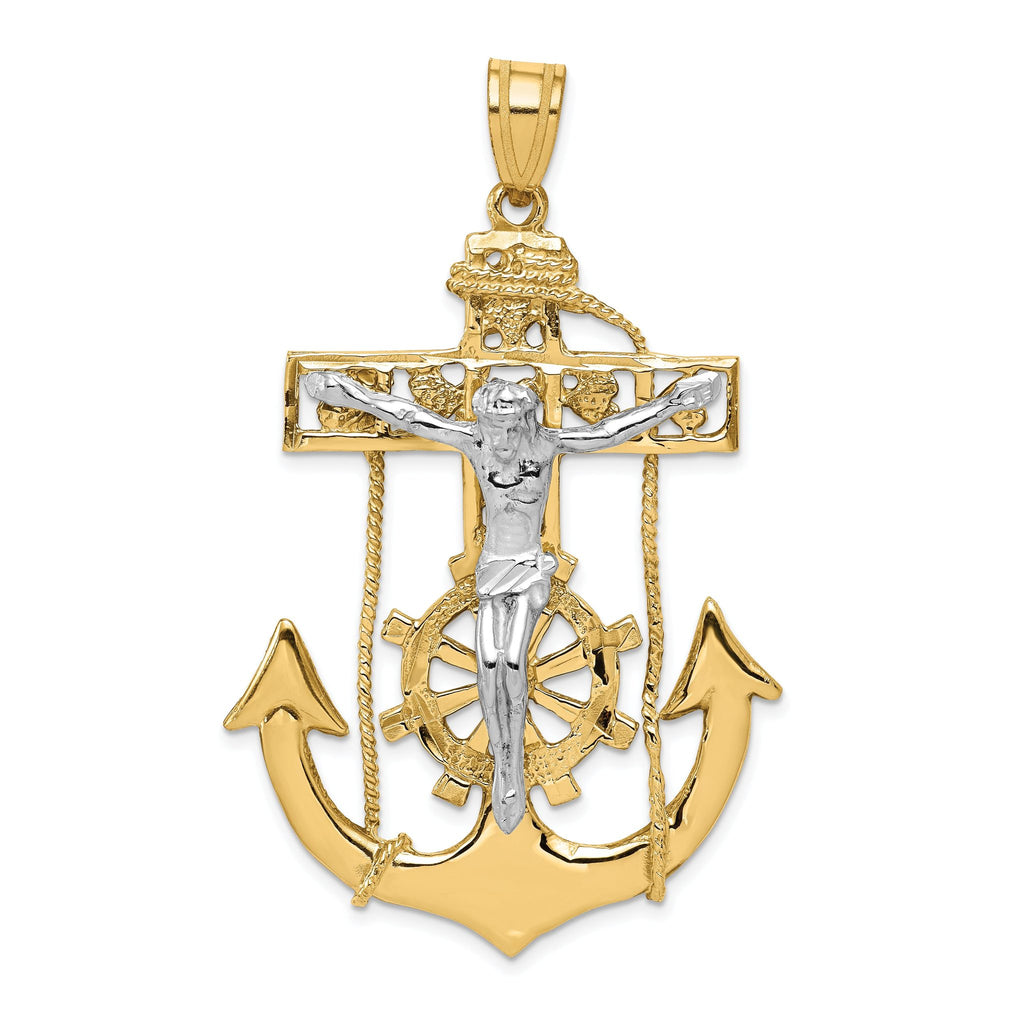 14K Two-Tone Gold Mariner's Crucifix Pendant with Elegant Unisex Design