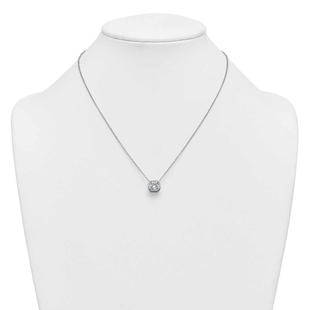 14k White Gold 3 carat Certified Lab Grown Diamond VS+ F+ Cushion Complete 18 inch Bezel Set Necklace