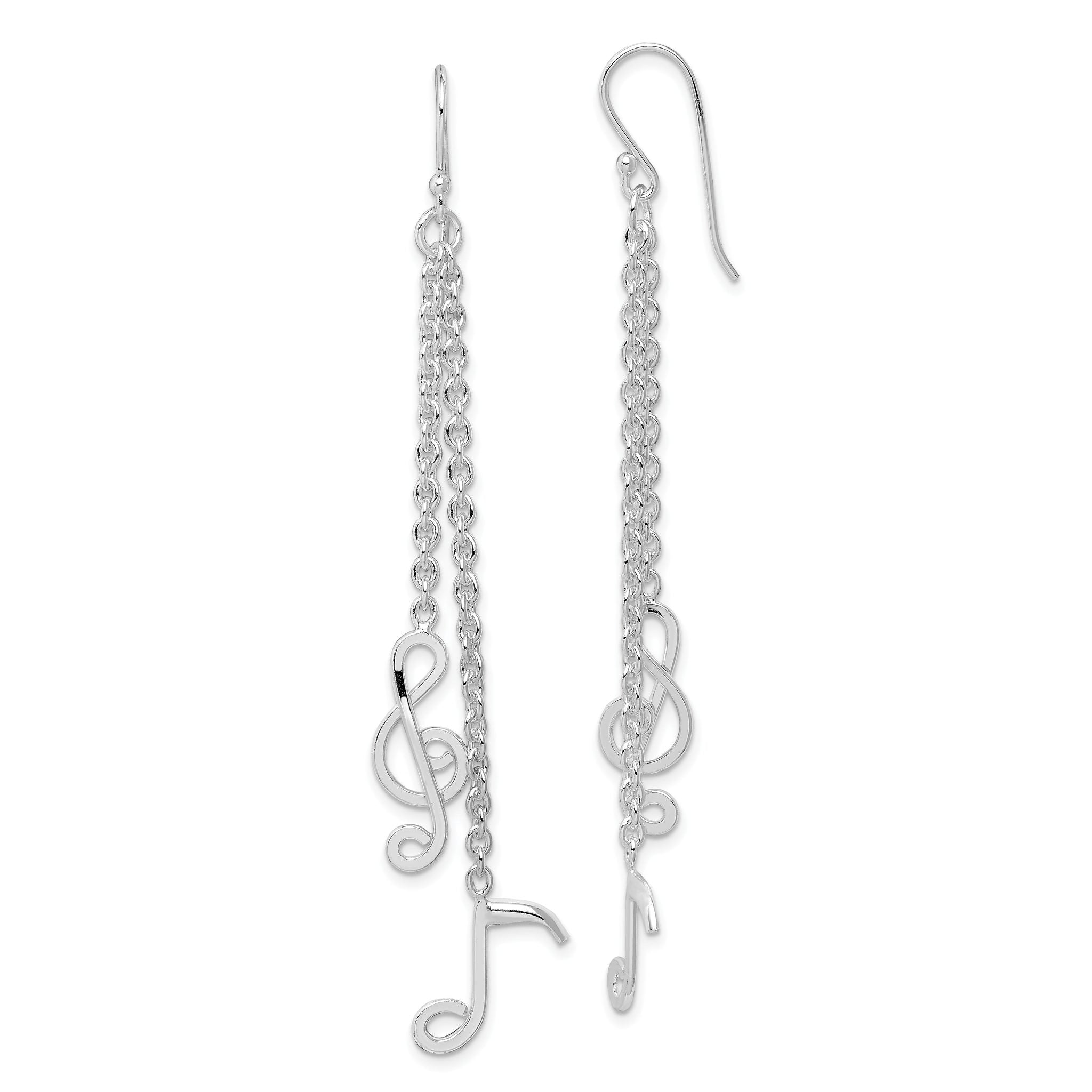 Sterling Silver Rhodium-plated Musical Notes Dangle Earrings Main image