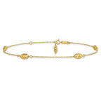 14k Diamond-cut Rice Puff Beads 4-Station 9 inch Plus 1 inch Extender - Total 10 inch Anklet
