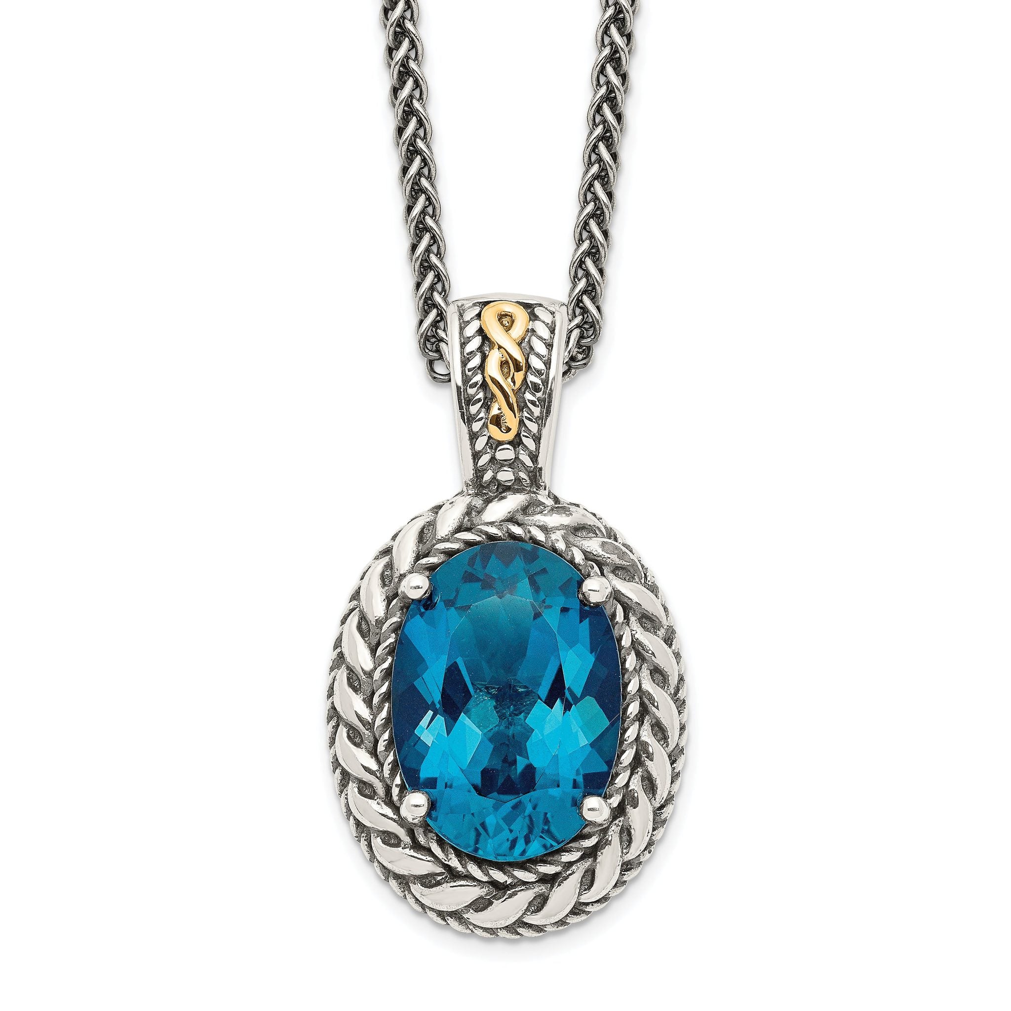 Shey Couture Sterling Silver with 14K Accent 18 Inch Antiqued Oval London Blue Topaz Hinged Bail Necklace Main image