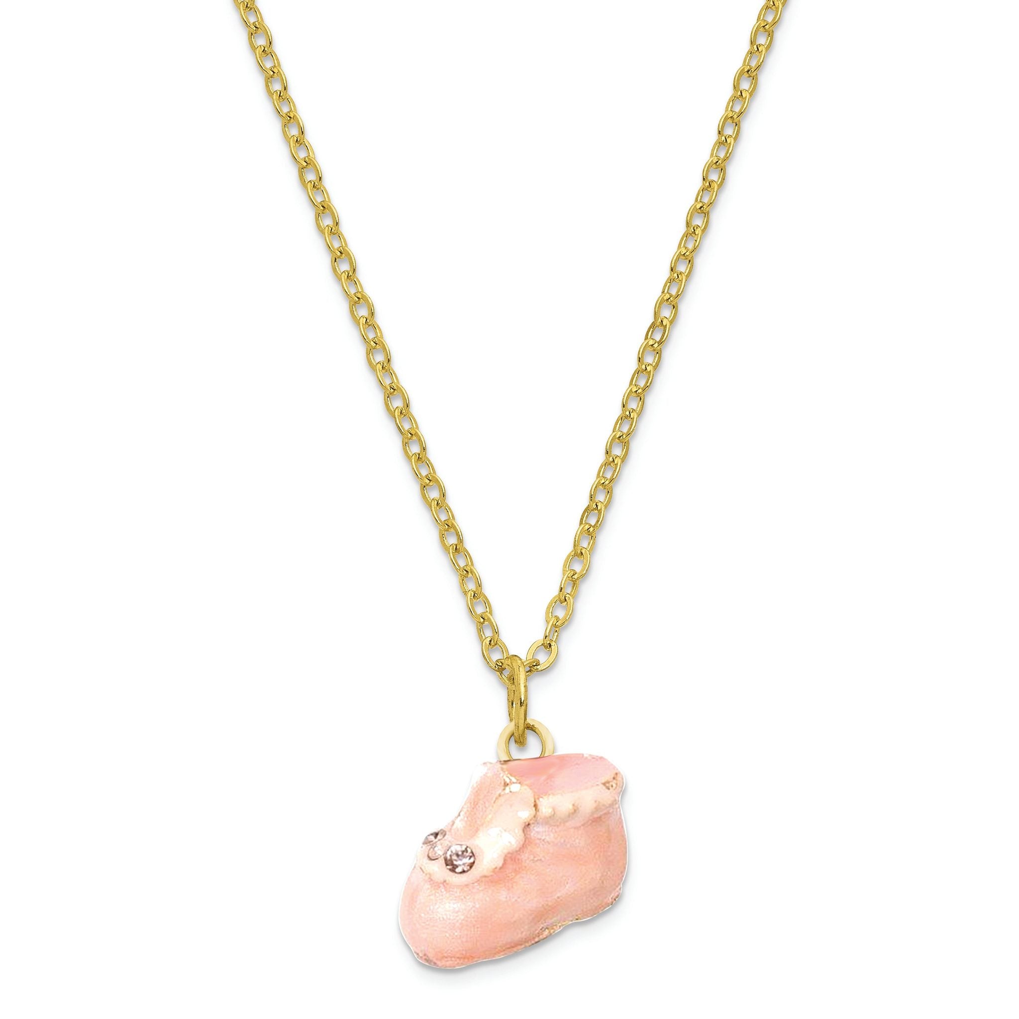Luxury Giftware by Jere Pewter Bejeweled Crystals Gold-tone Enameled IT'S A GIRL Pink Baby Bootie Trinket Box with Matching 18 Inch Necklace