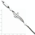 Stainless Steel Polished Wavy Cubic Zirconia Sideways Cross Bracelet for Women
