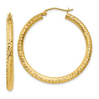 10K Gold Diamond-Cut Hoop Earrings with Polished Finish, 3mm Elegant Style