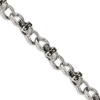 Stainless Steel Antiqued and Polished with Cubic Zirconia Skull Link Bracelet for Men
