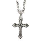 Sophia Jewelers Men's Stainless Steel Cross Pendant with Black Agate on 24 Curb Chain