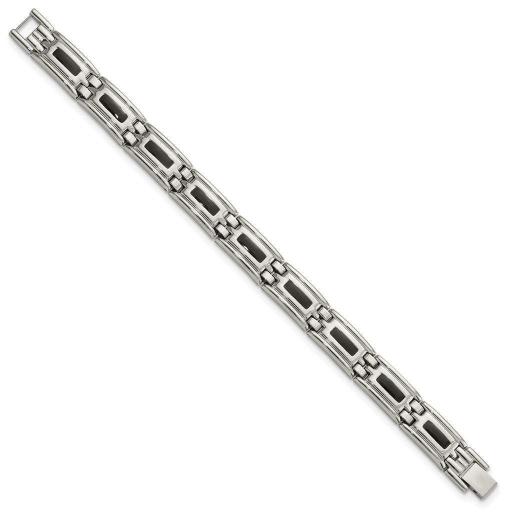 Stainless Steel Men's Jewelry Set with Black Enamel Polished Finish