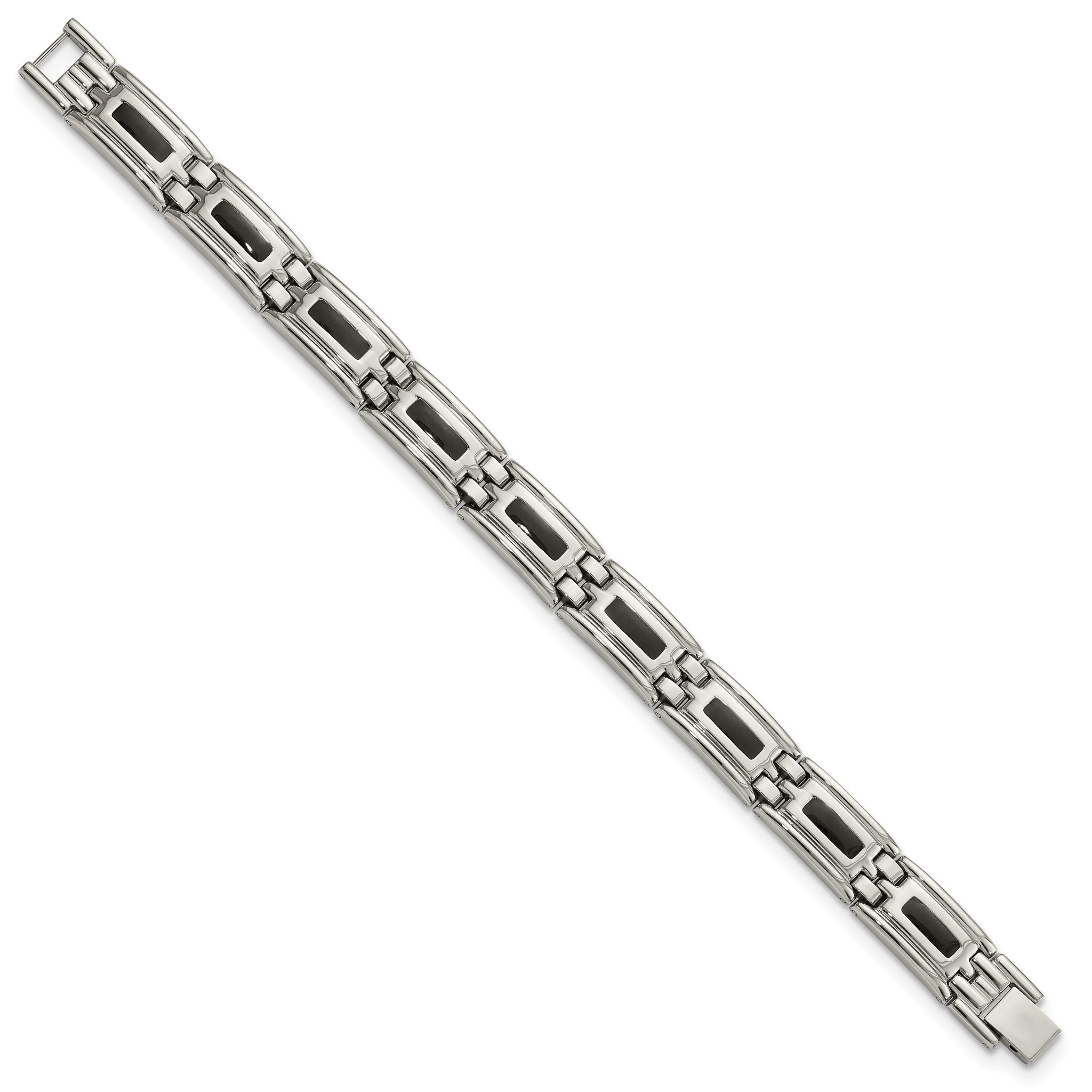 Stainless Steel Men's Jewelry Set with Black Enamel Polished Finish