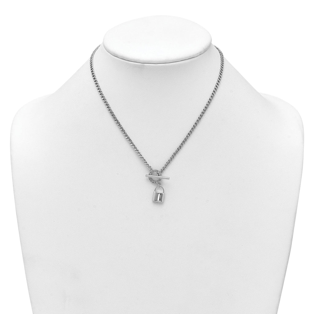 Sterling Silver Rhodium-plated CZ 16 inch with 2 inch extender Lock Pendant Toggle Necklace
