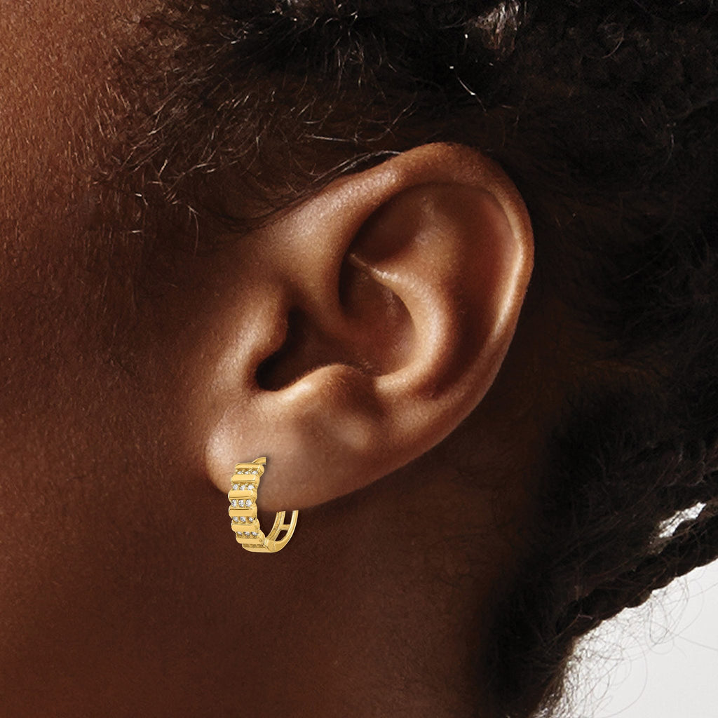 14K Polished CZ Hinged Hoop Earrings
