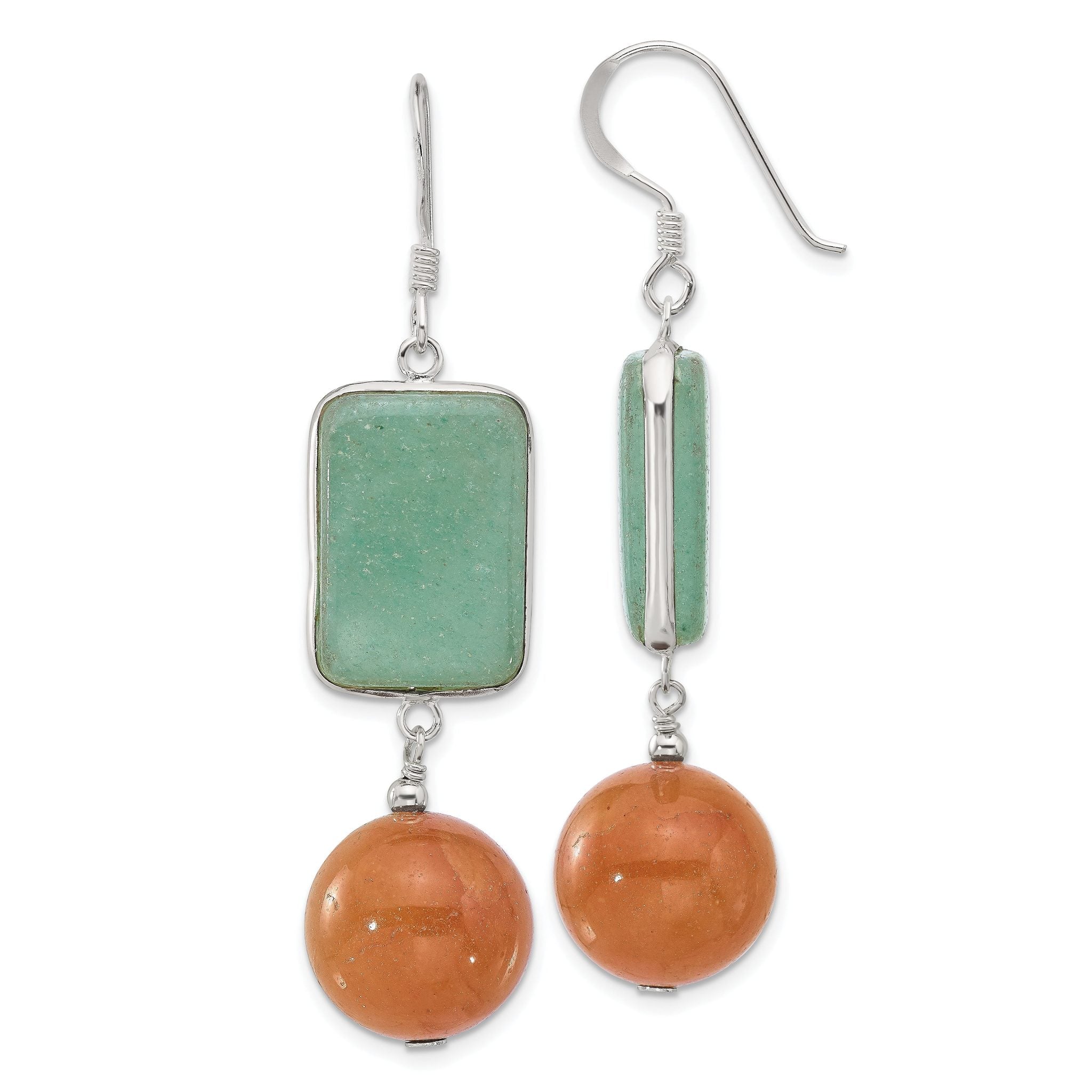 Sterling Silver Polished Green and Red Aventurine Dangle Earrings Main image