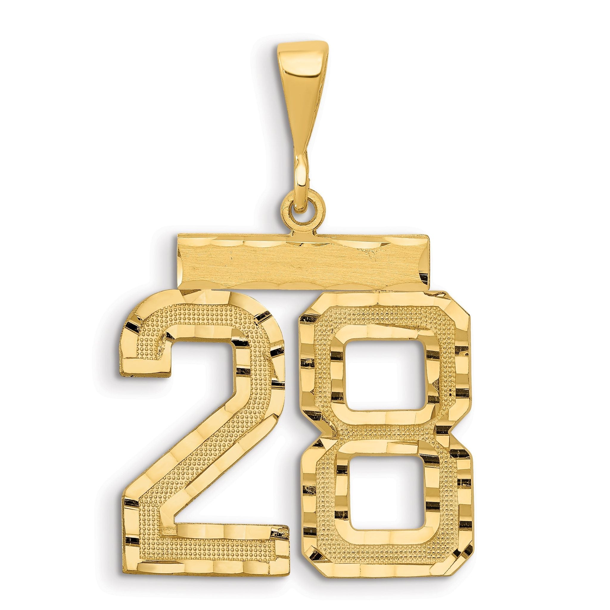 14K Gold Large Diamond-Cut Number 28 Charm with Brushed Finish