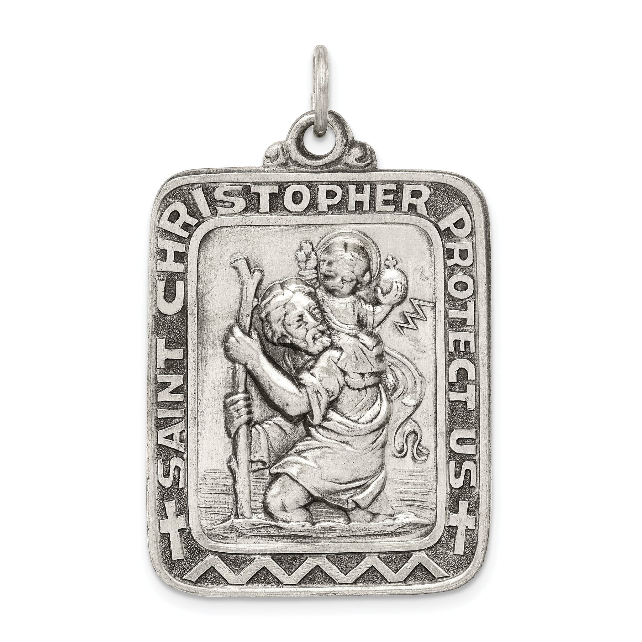 Sterling Silver 925 Saint Christopher Medal Antique Finish Pendant Main image
