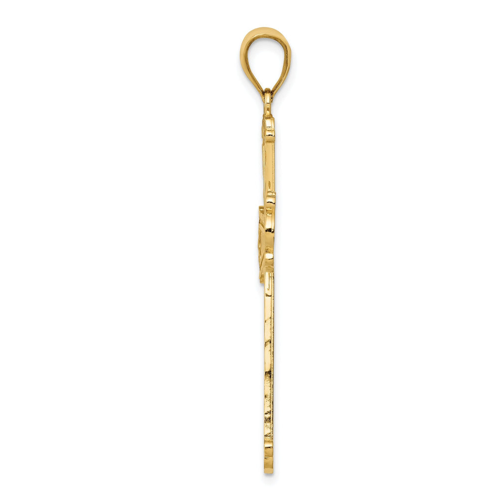 14K Gold Diamond-Cut Cross Pendant with Polished Finish Elegant Solid Design