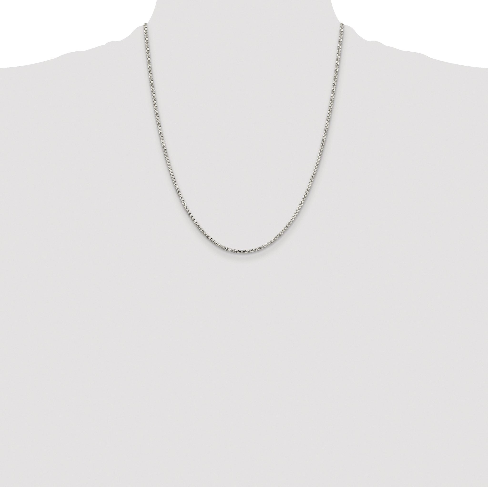 Sterling Silver Rhodium-plated 2mm Round Box Chain