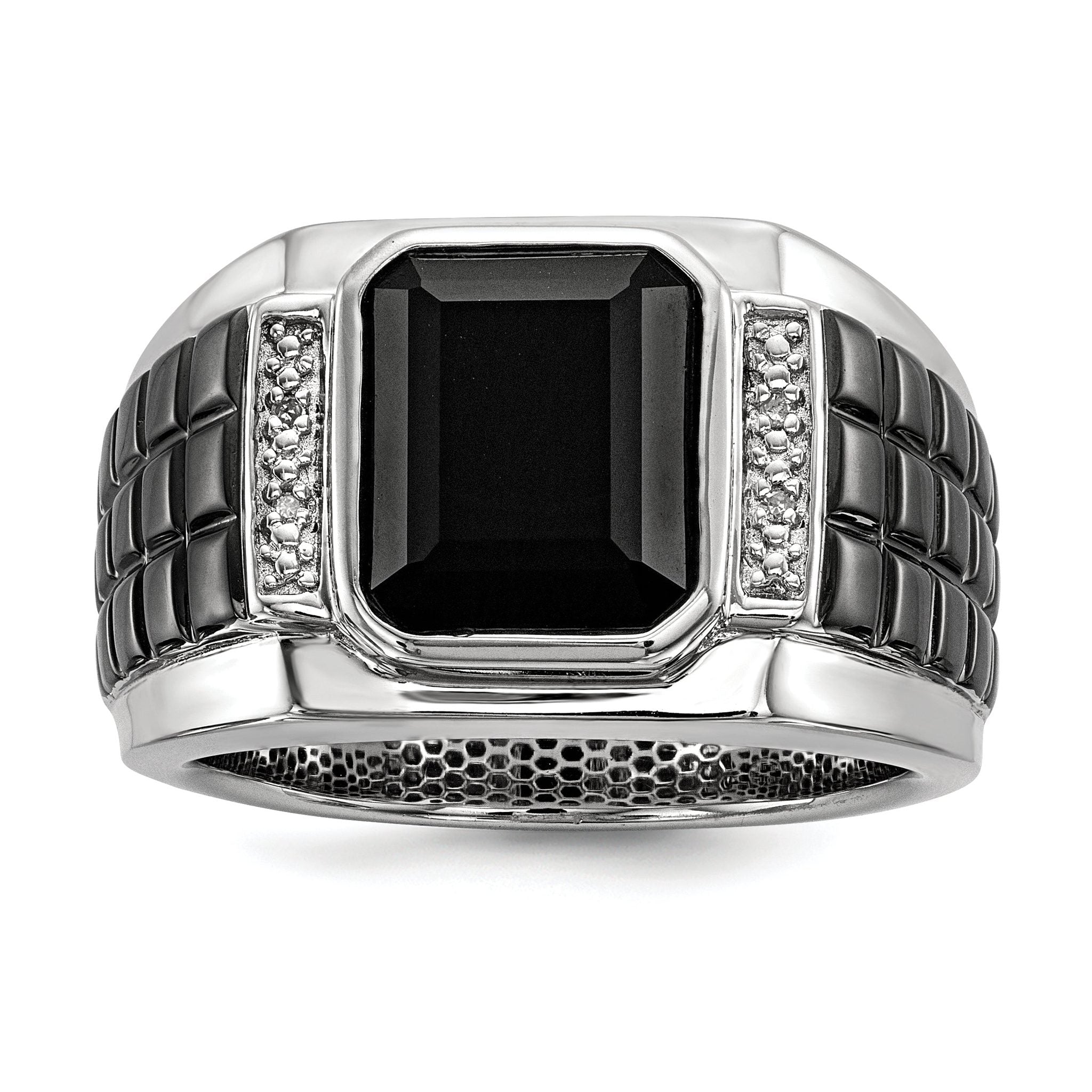 Men's Diamond & Onyx Square Ring in Sterling Silver Main image
