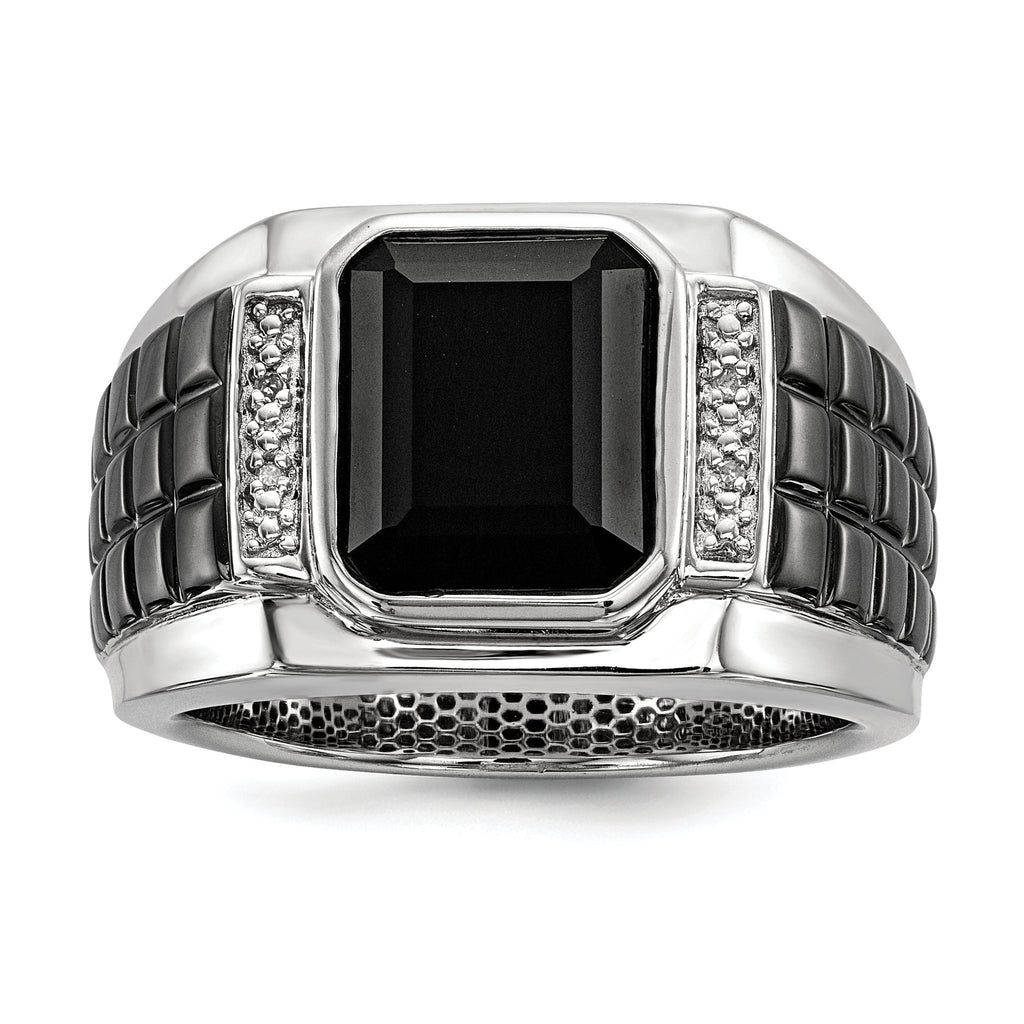 Men's Diamond & Onyx Square Ring in Sterling Silver